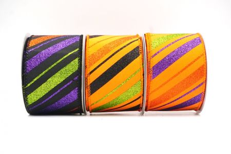 Glitter Diagonal Stripe Halloween Wired Ribbon - Glitter Diagonal Stripe Halloween Wired Ribbon